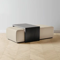 The Bowery Ottoman - Pebbled Leather Stone -Venetian Store bowery ottoman pebbled leather stone charcoal2.0 scaled
