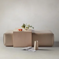 The Bowery Ottoman - Pebbled Leather Stone