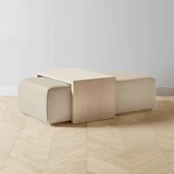 The Bowery Ottoman - Pebbled Leather Stone -Venetian Store bowery ottoman pebbled leather stone whitewash2.0 scaled