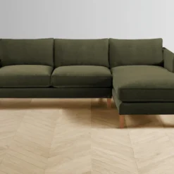 The Crosby Sectional - Performance Velvet Olive -Venetian Store crosby chaise sectional performance velvet olive pecan r2.0 scaled